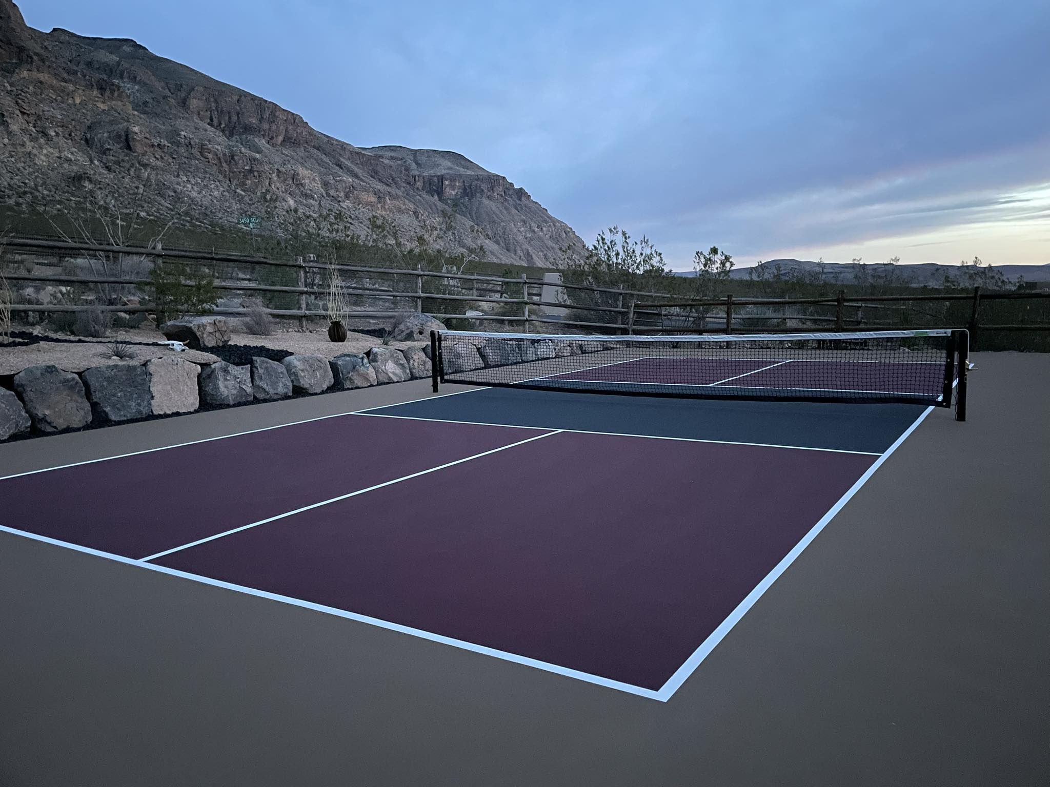 Pickleball court with mountain views